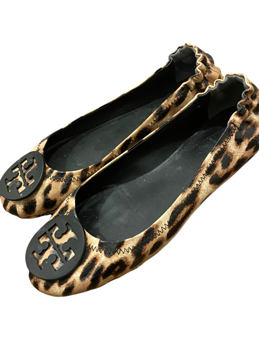 TORY BURCH $228.00 Minnie Natural Leopard Leather Ballet Flats 