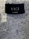 VICI Grey Knit Open Cardigan with Faux Black Leather Details Size Large L