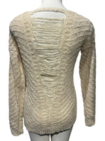 HEM & THREAD Ivory Knit Sweater with Slashed Back Size Small S