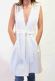 VINCE NWT $225.00 Cotton Lightweight Ponte Side Slit Belted Vest in White Size XS (Fits a small too)