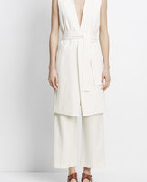 VINCE NWT $225.00 Cotton Lightweight Ponte Side Slit Belted Vest in White Size XS (Fits a small too)