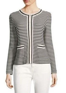 WEEKEND BY MAXMARA $295.00 Galante Black & White Stripe  Clasp Closure Knit Dress Jacket Size Medium Approximately.