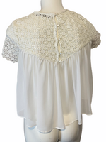 TRAFALUC by ZARA White, Sheer Loose Crochet Short Sleeve Top Size XS