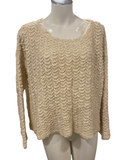 FREE PEOPLE Cream Zig-Zag Knit Oversized Sweater with Split Sides Size XS (Fits big!!)