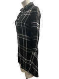 MAX STUDIO Black & White Plaid Button Front Tunic LS Top Size Small S