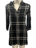 MAX STUDIO Black & White Plaid Button Front Tunic LS Top Size Small S