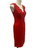 TADASHI SHOJI $265.00 Red Lace V Neck Sleeveless Midi Dress Size 6