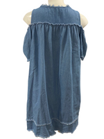 VERY J $75.00 Distressed Hem Denim Cold Shoulder Dress Size Small S