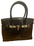 ROSSI & CARUSO $1200.00 Genuine Lizard Skin Black Leather Small Handbag