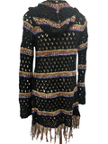 LOVE TREE $60.00 Black & Multi Fringe Knit Open Cardigan Hooded Sweater Size Medium M