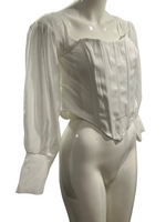 PRETTY LITTLE THING NWT White Bardot Style Sheer Sleeve Corset Top Size 14UK (Medium)