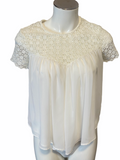 TRAFALUC by ZARA White, Sheer Loose Crochet Short Sleeve Top Size XS
