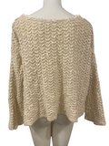 FREE PEOPLE Cream Zig-Zag Knit Oversized Sweater with Split Sides Size XS (Fits big!!)