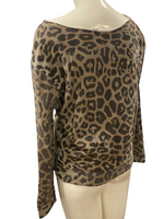 BASIK BY RD STYLE $70.00 "Kity Leopard Print" Distressed, Stretchy Tan Pullover Sweater Size XS (fits big)