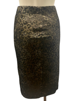 LUSH Gold Shimmer Leopard Print Midi Stretch Skirt Size Small S