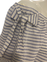 SOPRANO Blue & White Striped Loose Cropped Top with Bowtie Details Size Small S