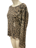 BASIK BY RD STYLE $70.00 "Kity Leopard Print" Distressed, Stretchy Tan Pullover Sweater Size XS (fits big)