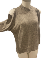 CAUTION TO THE WIND Cold Shoulder Grey Stretchy Knit Top Size Medium M