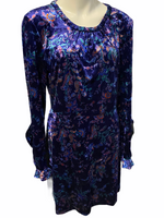 NWT $129 Highline Crushed Velvet Midi Dress in Blue (Purple) Vintage Paisley Large L