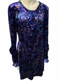 NWT $129 Highline Crushed Velvet Midi Dress in Blue (Purple) Vintage Paisley Large L