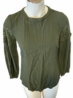 Camber & Grace Loose Fit, Green Blouse Top with Lace Details XS
