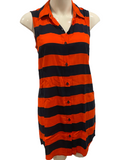 SPLENDID $75.00 Orange/Red & Black Striped Collared Button-Front Tunic Top Size XS (Fits a small)