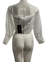 PRETTY LITTLE THING NWT White Bardot Style Sheer Sleeve Corset Top Size 14UK (Medium)