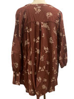 LIRA Burgundy & Cream Floral Loose Fit Tunic Top Size Medium M (Can fit a Large)