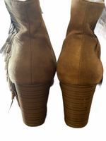ADDITION ELLE Tan Suede Leather Fringe Zip Boots Size 9W