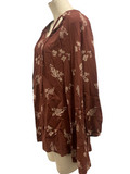 LIRA Burgundy & Cream Floral Loose Fit Tunic Top Size Medium M (Can fit a Large)
