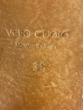 VERO CUOIO $150.00 Made in Italy Soft Butterscotch Leather Slingback Style Open Toe Heels Size 36 (6)