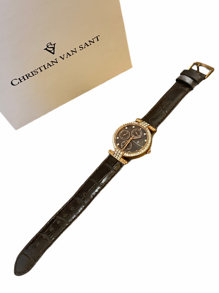 CHRISTIAN VAN SANT Brown Genuine Leather Rhinestone Watch