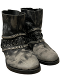 FREE PEOPLE $300.00 Grey Leather Distressed Rocker Style Boots with Chain Accents Size 38 (8)