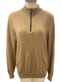 SAKS FIFTH AVENUE Tan 100% Scottish Cashmere Knit Pullover 1/4 Zip Sweater Size Large L