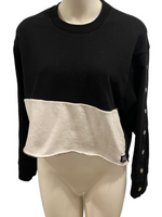 LOVE PINK Black & White Cropped Sweatshirt with Snap Details Size Large L {GUC}