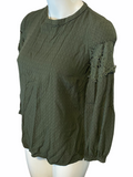 Camber & Grace Loose Fit, Green Blouse Top with Lace Details XS