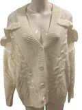 SHEIN Ivory Knit Cardigan Sweater with Lace Details Size Medium M