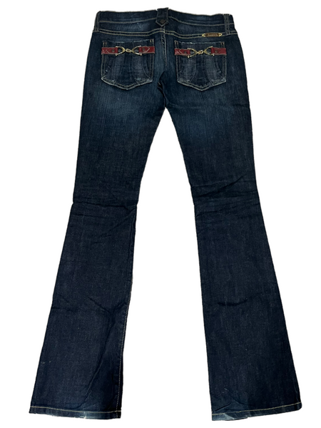 FRANKIE B Ultra Low Rise Buckle Pocket Western Style Bootcut Jeans