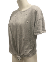 GENERATION LOVE $130.00 Ava Knit Grey Knot Tee with Pearl Details Size Large L