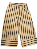 E&M Beige & Black Pinstripe Palazzo Style Wide Leg Cropped Pants Size Medium Approximately